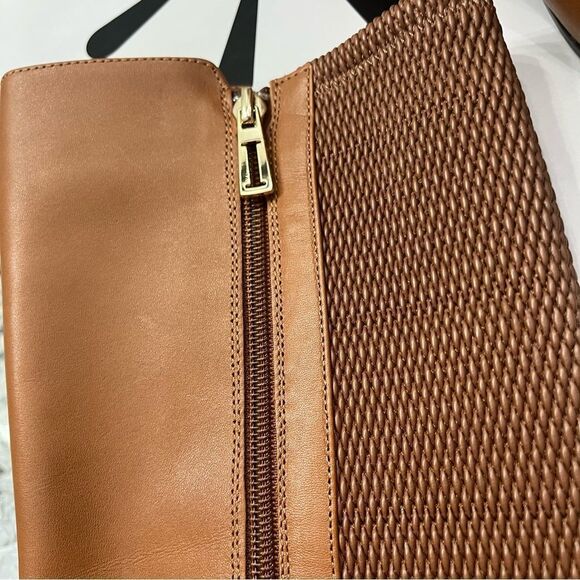 NWB Isaac Mizrahi Live! Medium Calf Leather and Stretch Riding Boot Cognac sz 8 - Picture 4 of 6